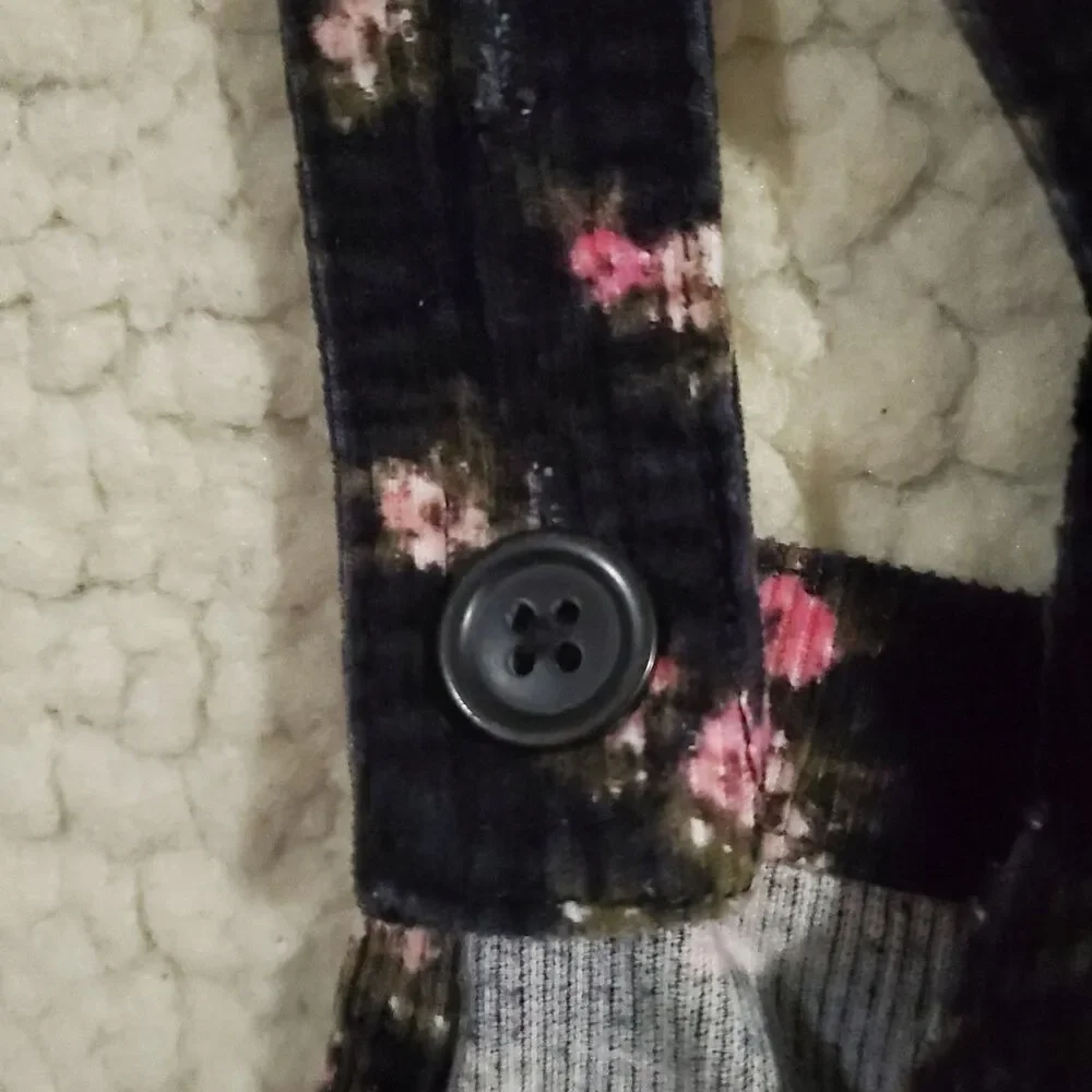The Children's Place Girls Corduroy Jumper Dress Sz 10 Black Pink Floral Overall